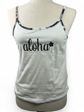 White Aloha Graphic Spaghetti-Strap Cami